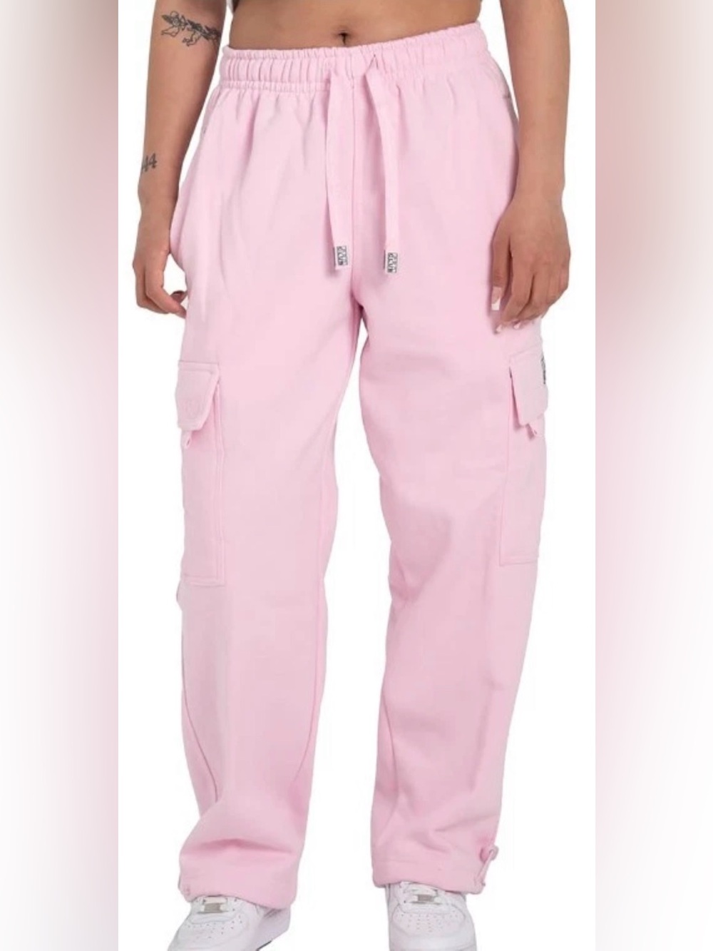 Pro Club Women’s Size Small Light Pink Cargo Sweatpants Drawstring Waist Worn 1x